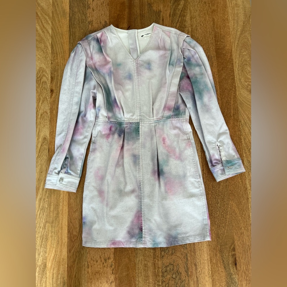 Isabel Marant Lacanau Pleated Tie-Dyed Denim Mini Dress